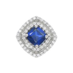Raised Double Halo Blue Sapphire Pendant