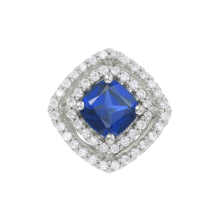 Raised Double Halo Blue Sapphire Pendant