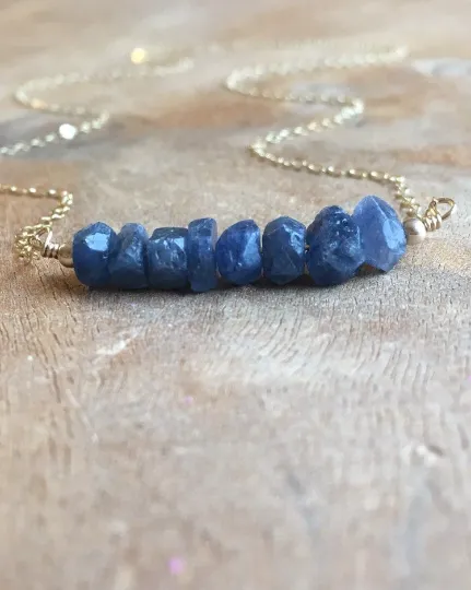 Raw Blue Sapphire Necklace Gold or Sterling Silver