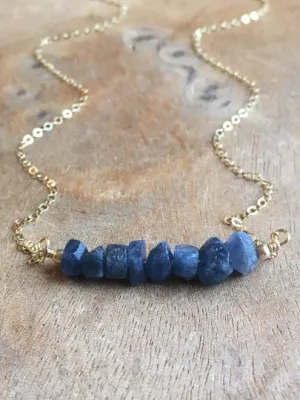 Raw Blue Sapphire Necklace Gold or Sterling Silver