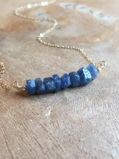 Raw Blue Sapphire Necklace Gold or Sterling Silver