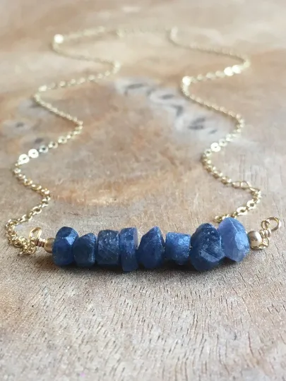 Raw Blue Sapphire Necklace Gold or Sterling Silver