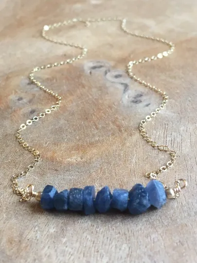 Raw Blue Sapphire Necklace Gold or Sterling Silver