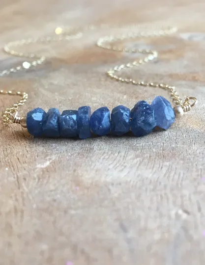 Raw Blue Sapphire Necklace Gold or Sterling Silver