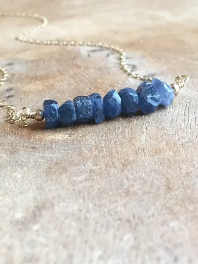 Raw Blue Sapphire Necklace Gold or Sterling Silver