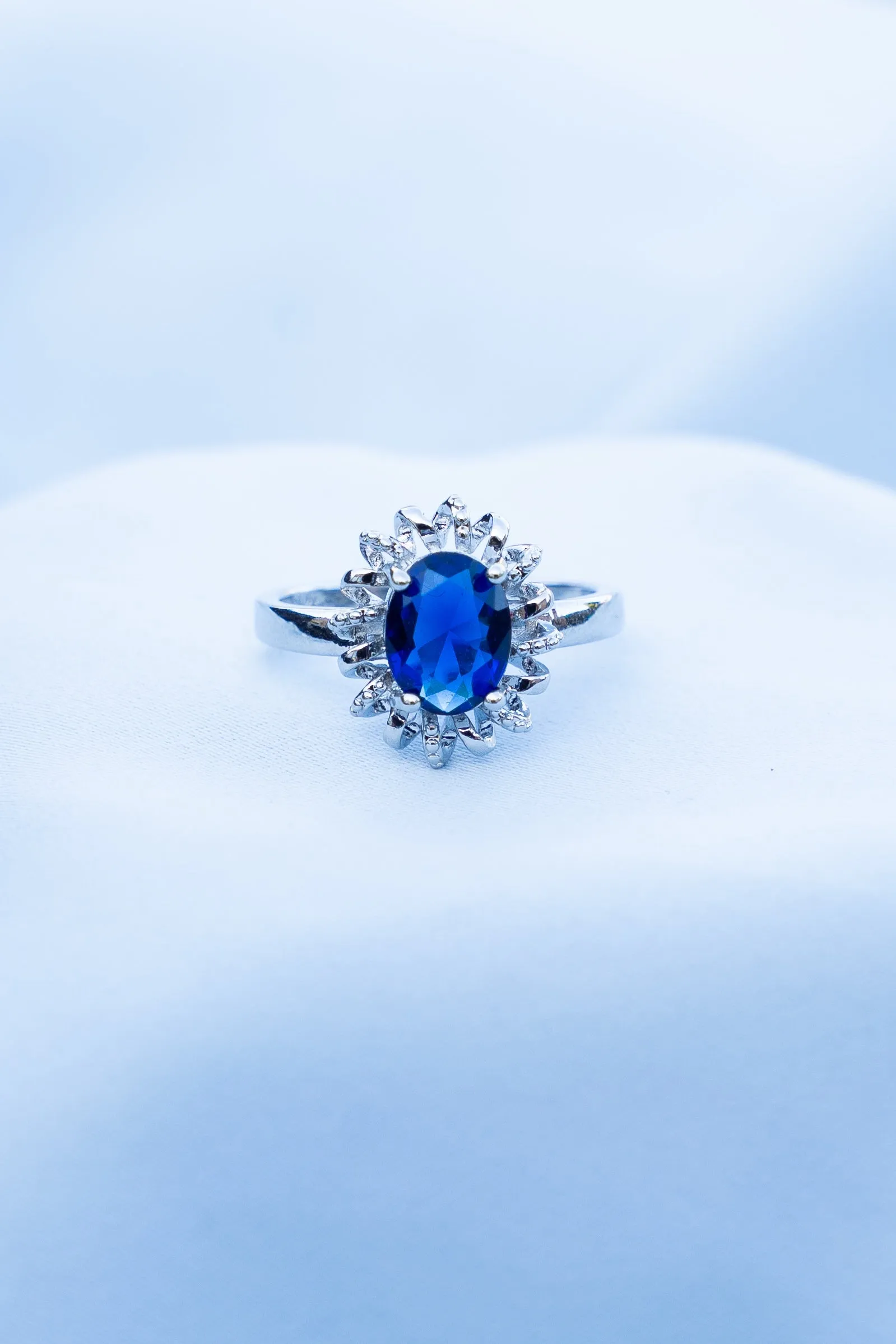 Real Sapphire and Simulated Diamond Ring