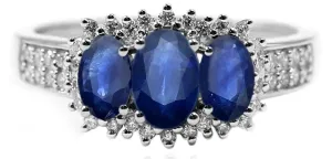 Real Sapphire three stone Diamond Ring