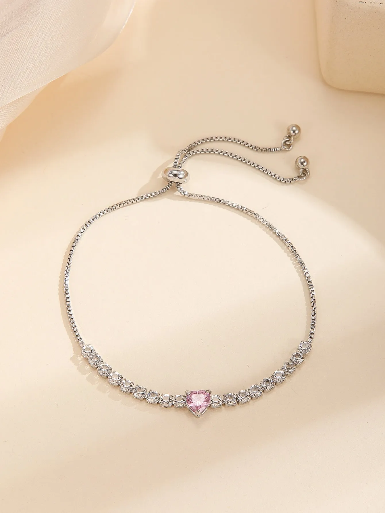 Rhinestone Heart Decor Bracelet- 𝘚𝘚²³ - Silver