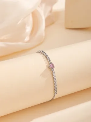 Rhinestone Heart Decor Bracelet- 𝘚𝘚²³ - Silver