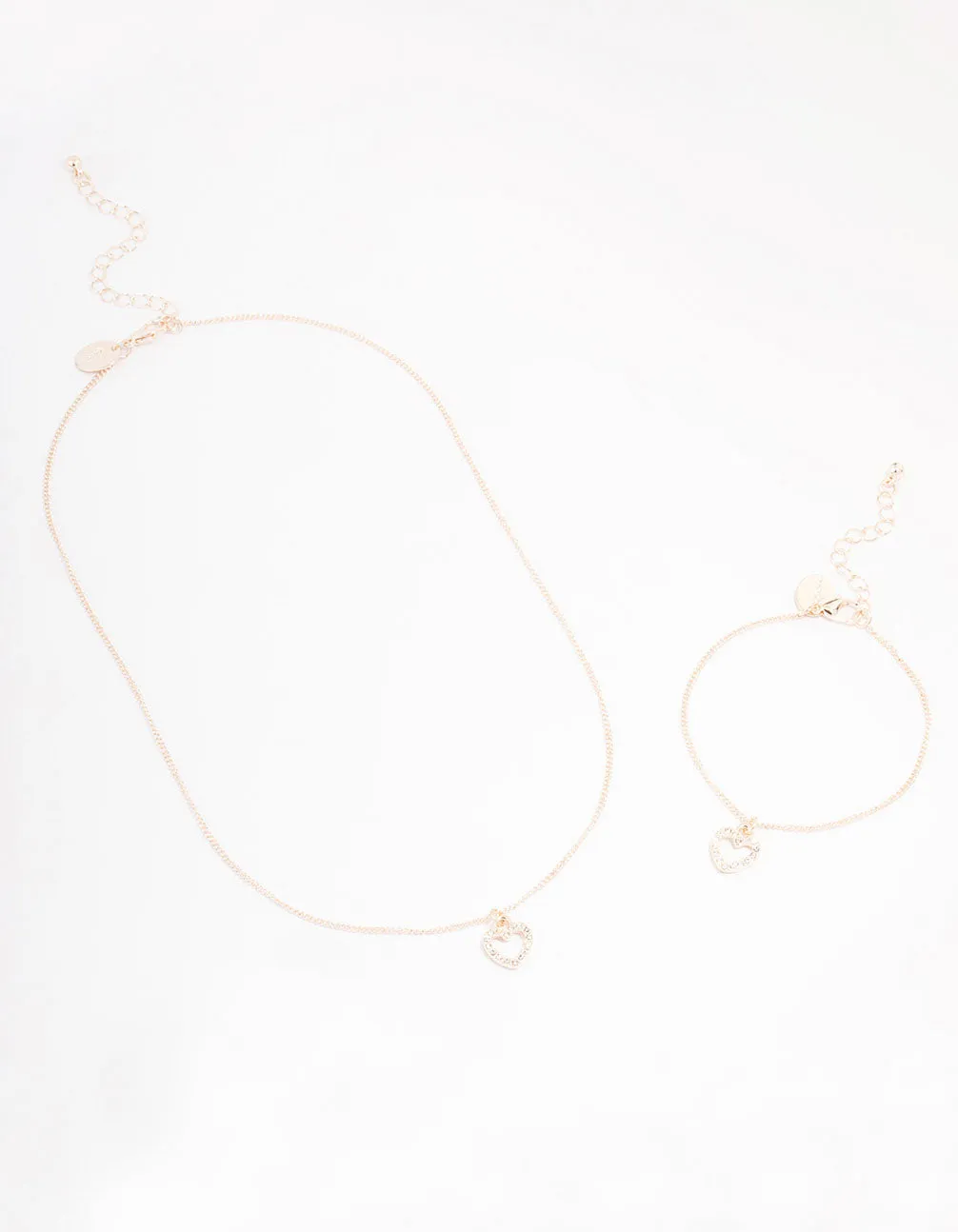 Rose Gold Heart Diamante Jewellery Set