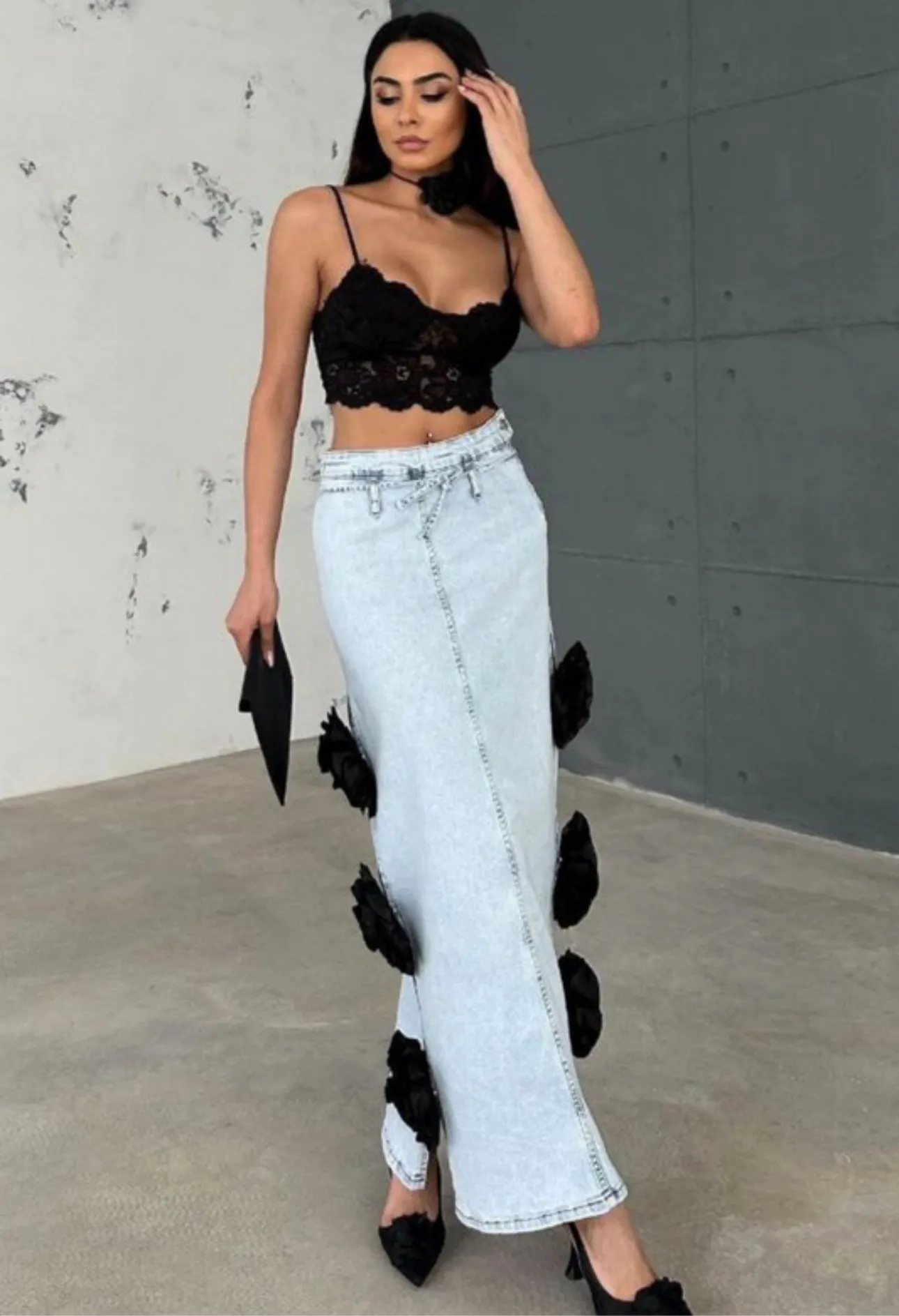 Rose Me  Denim Skirt