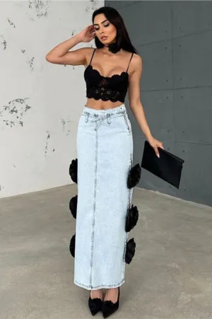 Rose Me  Denim Skirt