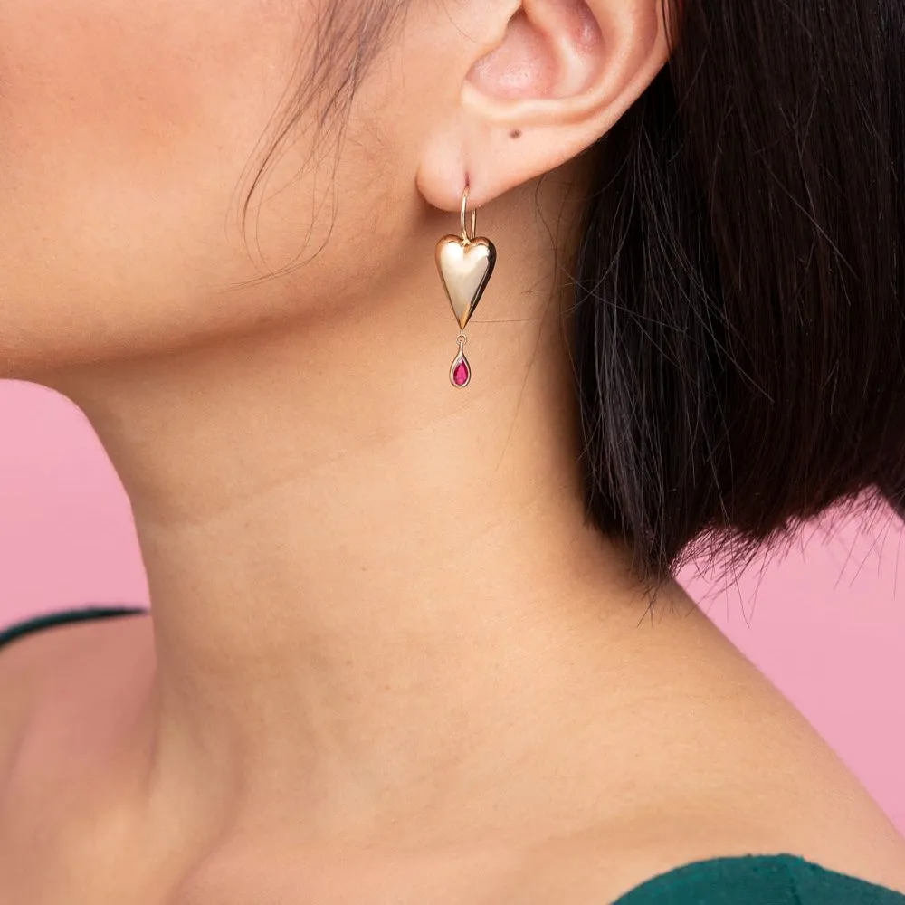 Ruby Heart Drop Earrings