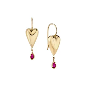 Ruby Heart Drop Earrings