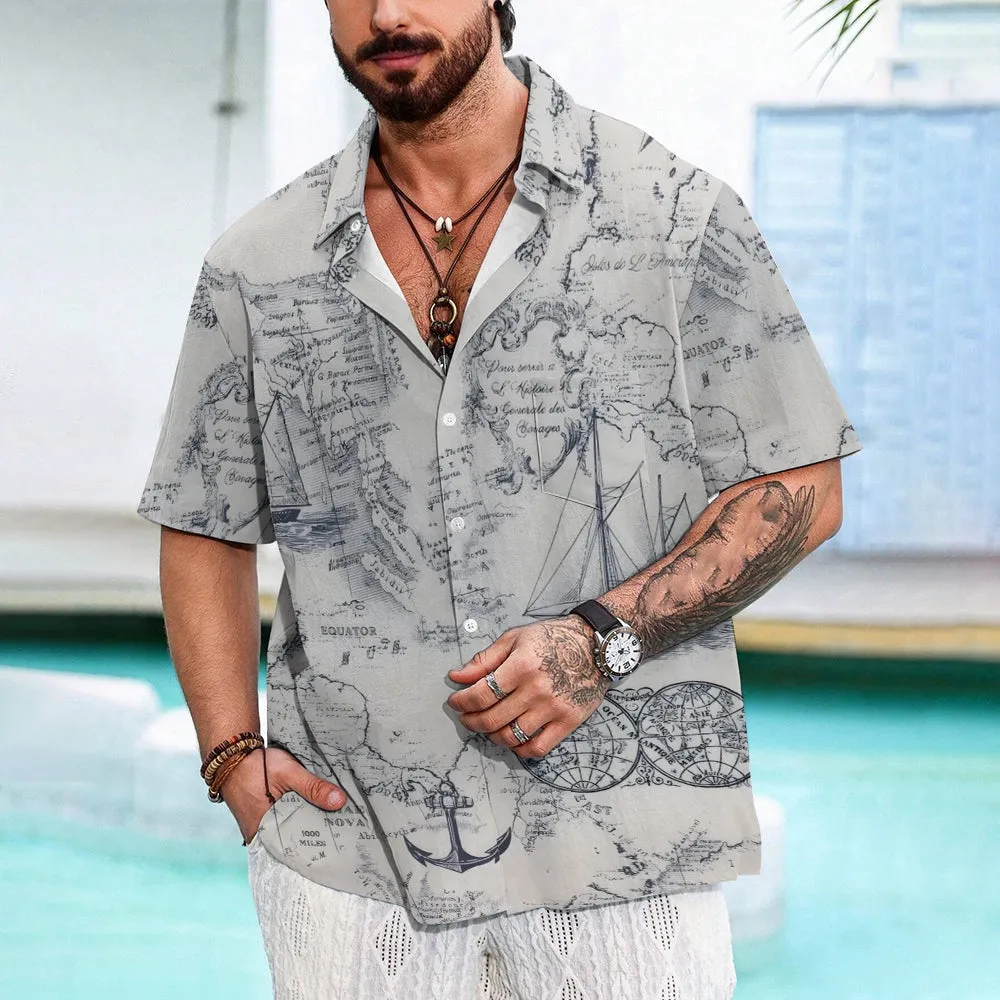 Sailing Sailboat Art Printed Casual Oversized Short Sleeve Shirt 2407000600