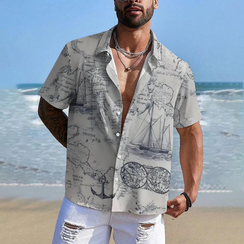 Sailing Sailboat Art Printed Casual Oversized Short Sleeve Shirt 2407000600