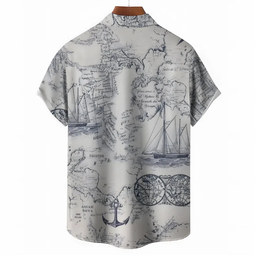 Sailing Sailboat Art Printed Casual Oversized Short Sleeve Shirt 2407000600
