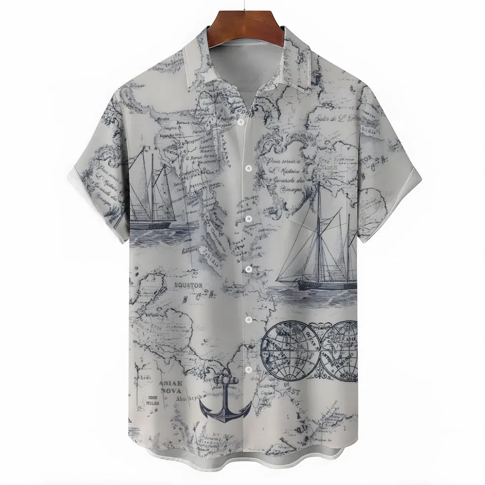 Sailing Sailboat Art Printed Casual Oversized Short Sleeve Shirt 2407000600