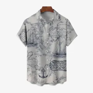 Sailing Sailboat Art Printed Casual Oversized Short Sleeve Shirt 2407000600