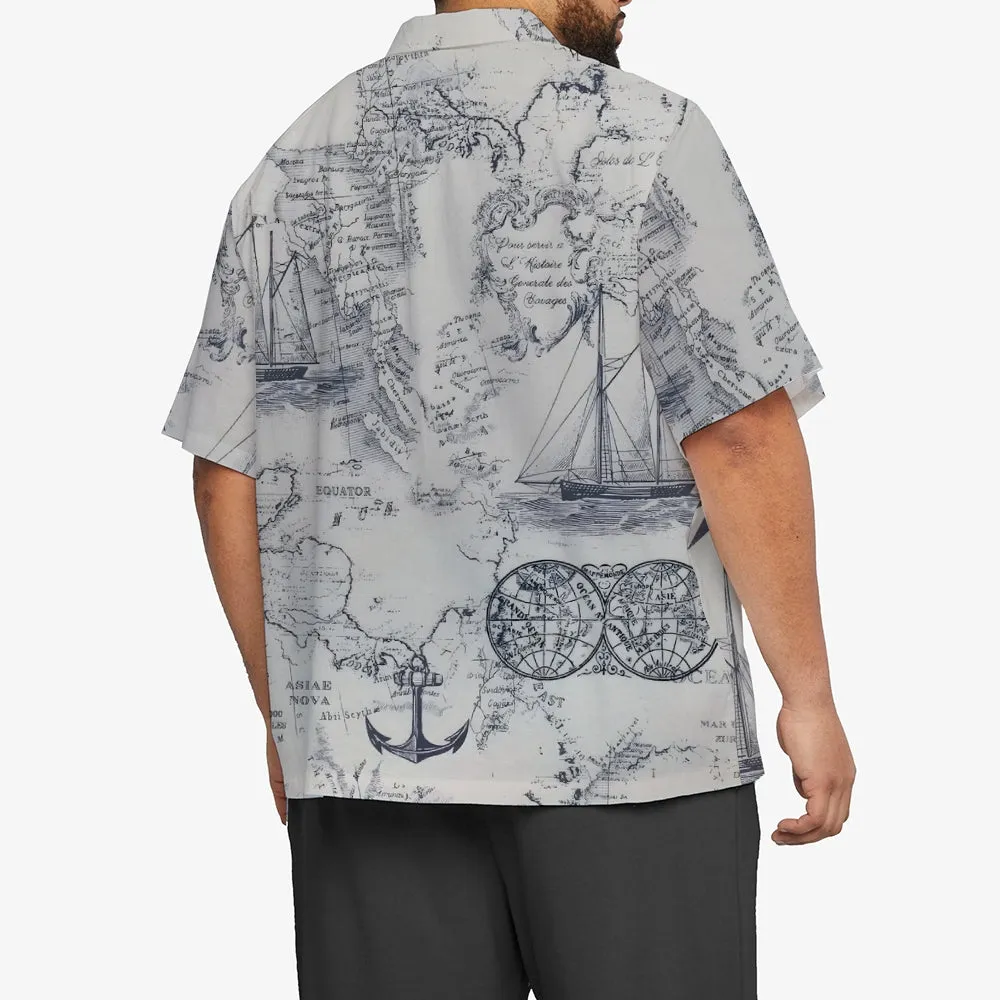 Sailing Sailboat Art Printed Casual Oversized Short Sleeve Shirt 2407000600