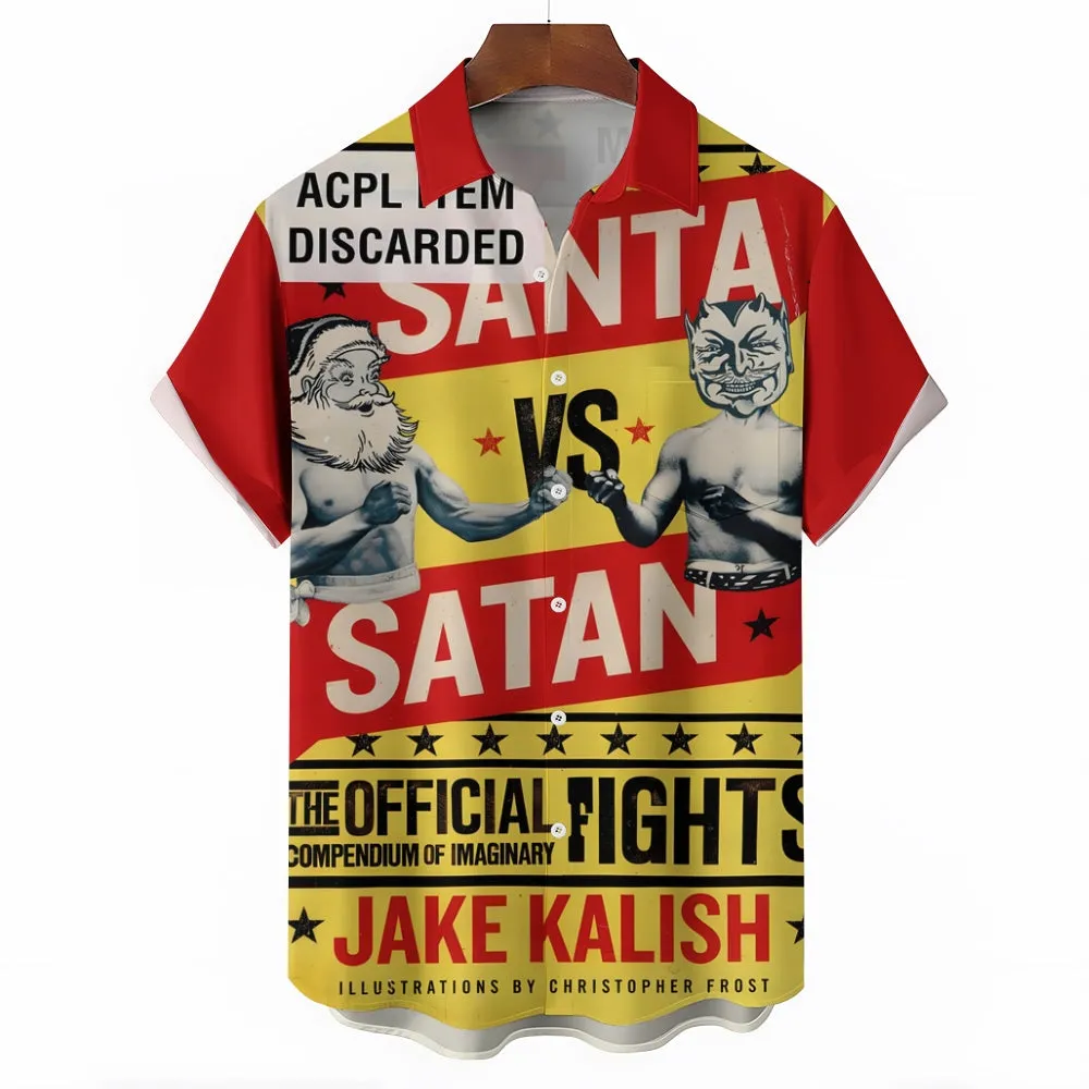 Santa Claus vs. Satan Fun Casual Short Sleeve Shirt 2409006057