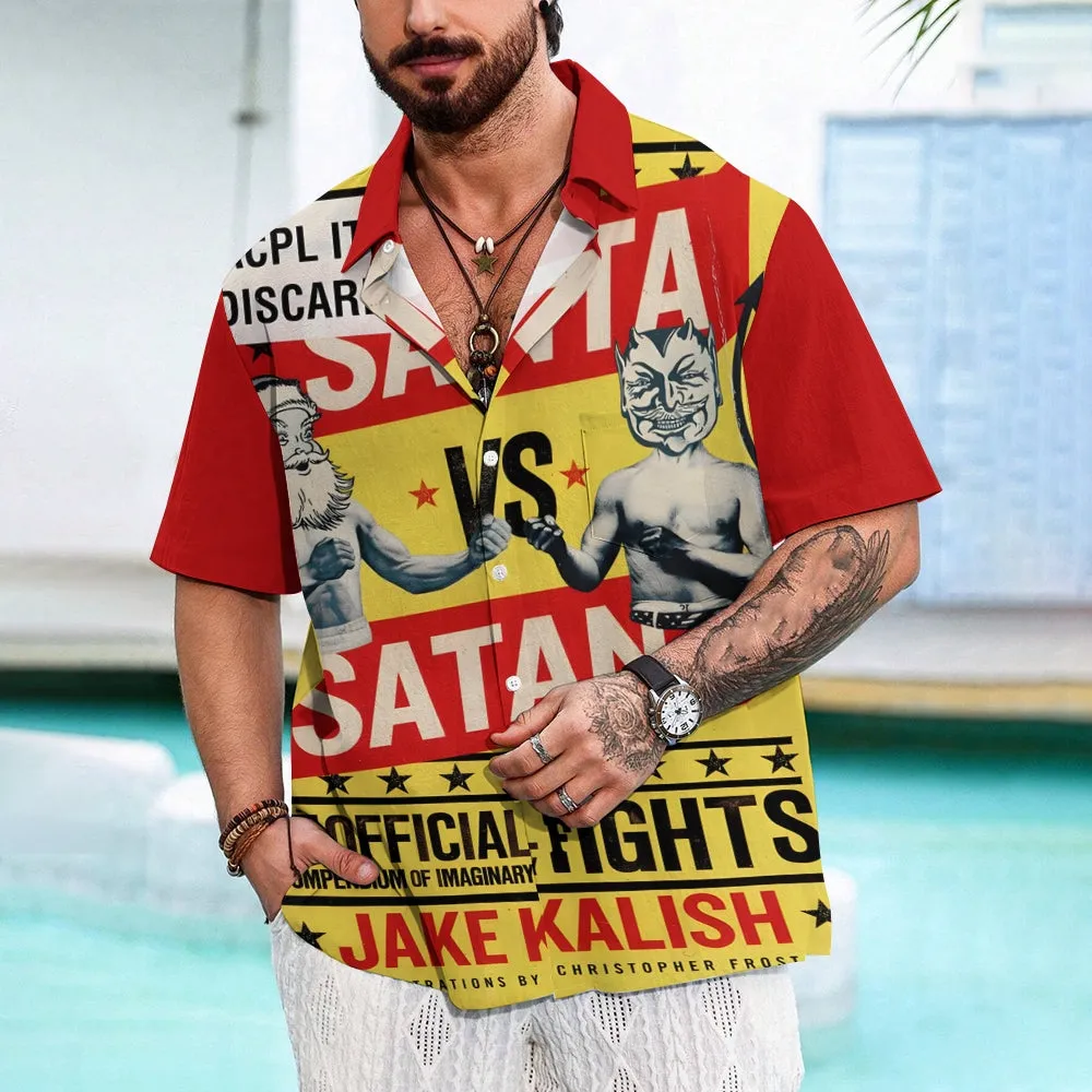 Santa Claus vs. Satan Fun Casual Short Sleeve Shirt 2409006057