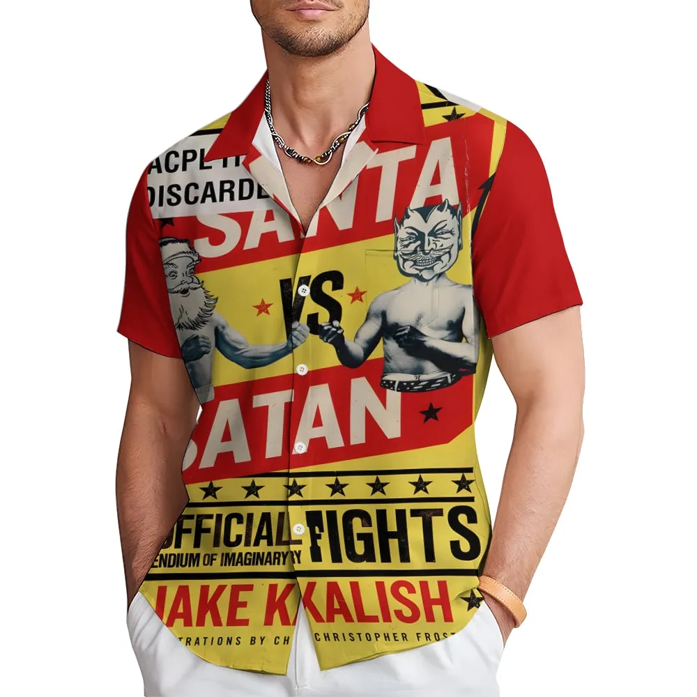 Santa Claus vs. Satan Fun Casual Short Sleeve Shirt 2409006057