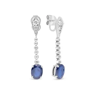 Sapphire and Diamond Drop Dangling Earrings - 3.7 Carat