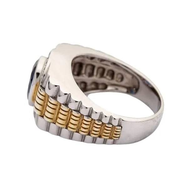 Sapphire Gold Sterling Silver Two Tone Men's Rolex Ring