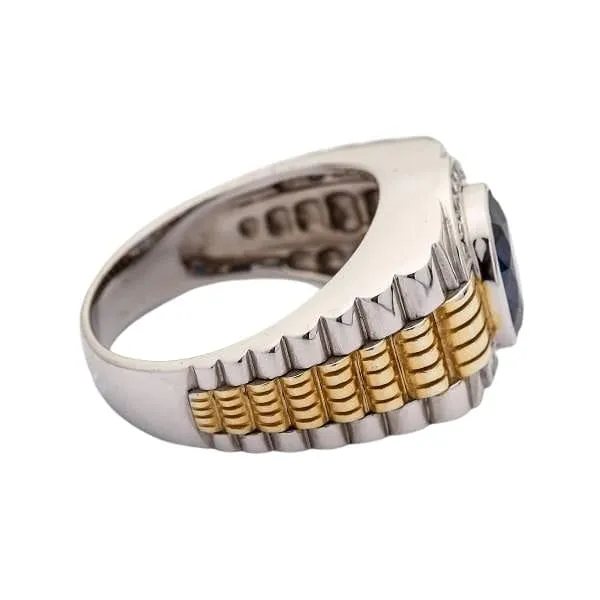 Sapphire Gold Sterling Silver Two Tone Men's Rolex Ring