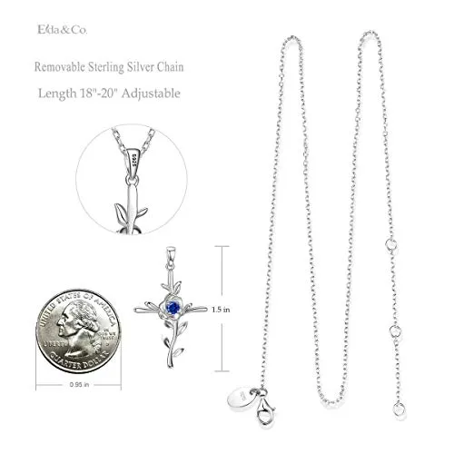 September Birthstone Blue Sapphire Necklace for Wife Birthday Gifts Love Rose Jewelry Women Sterling Silver Hope Leaves Pendant Necklace for Her