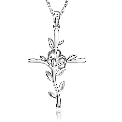 September Birthstone Blue Sapphire Necklace for Wife Birthday Gifts Love Rose Jewelry Women Sterling Silver Hope Leaves Pendant Necklace for Her