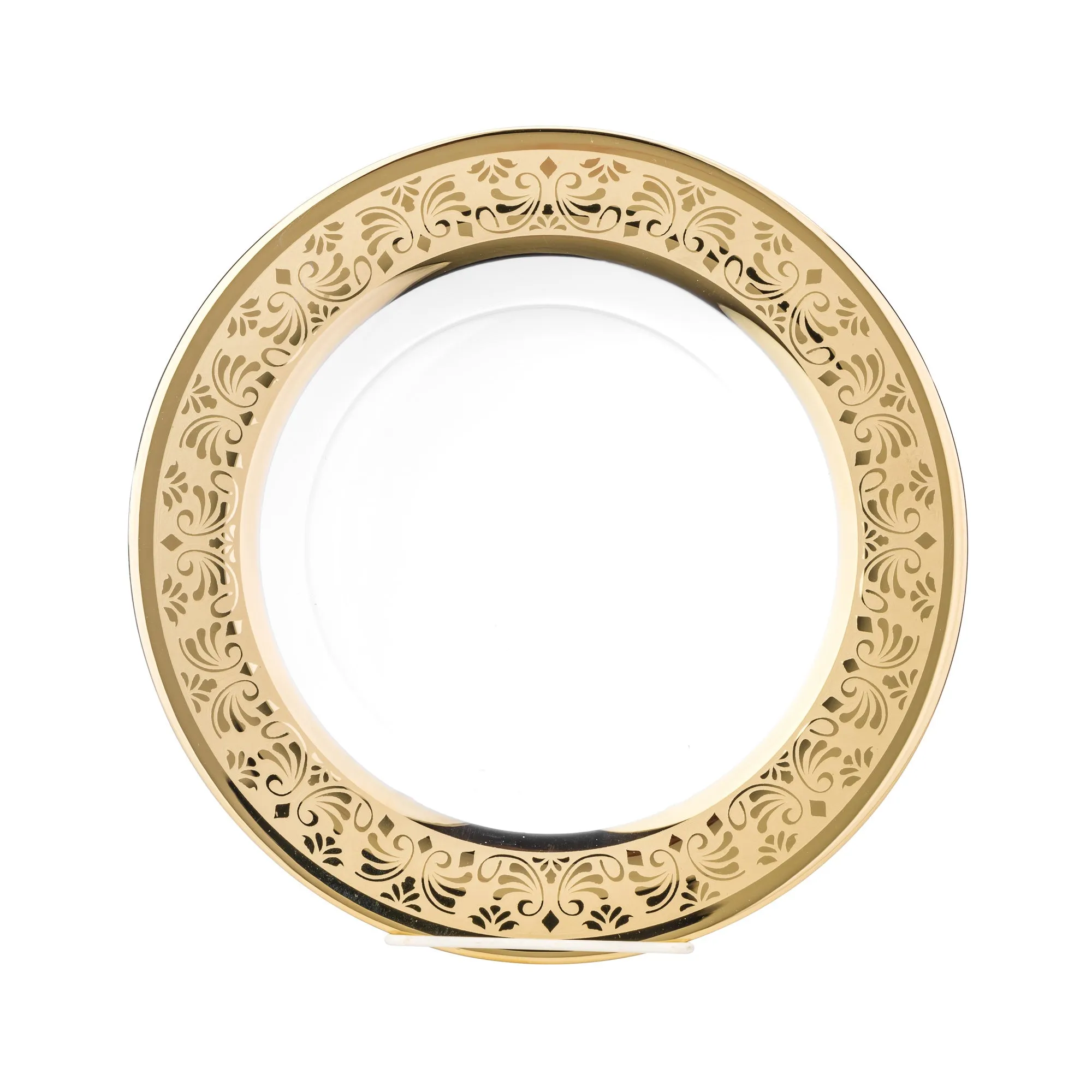 Set Of 6 Dinner Plates 10", Gold Floral Design Transparent Dinnerware