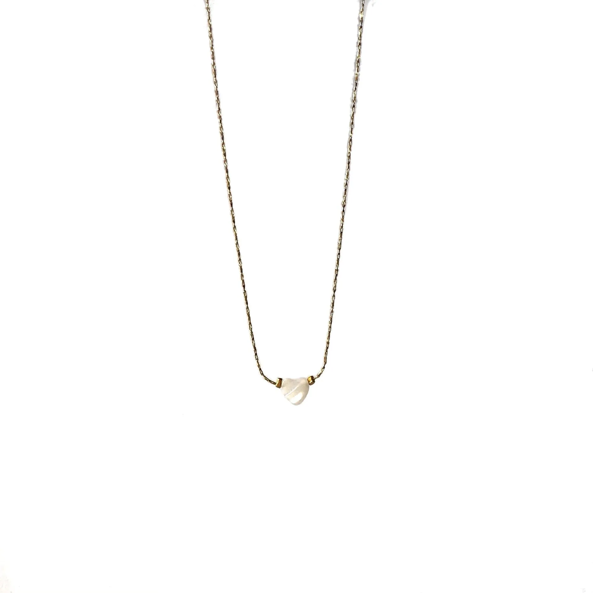 Silver Girl Tiny Mother of Pearl Heart Necklace