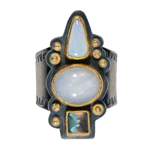 Silver Sapphire With Opal and Labradorite Ring - Sterling Silver   22k   18k Gold - Sizing In Description