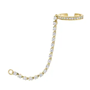 Single Row Diamond Ear Cuff w/ Rope Diamond Chain in Yellow Gold