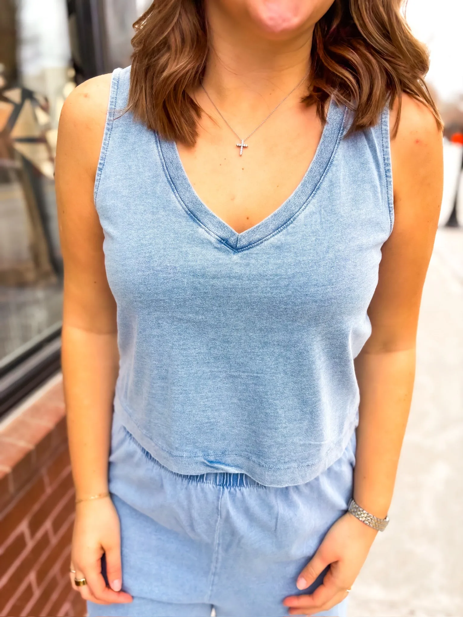 Sloane V-Neck Denim Tank - Medium Indigo