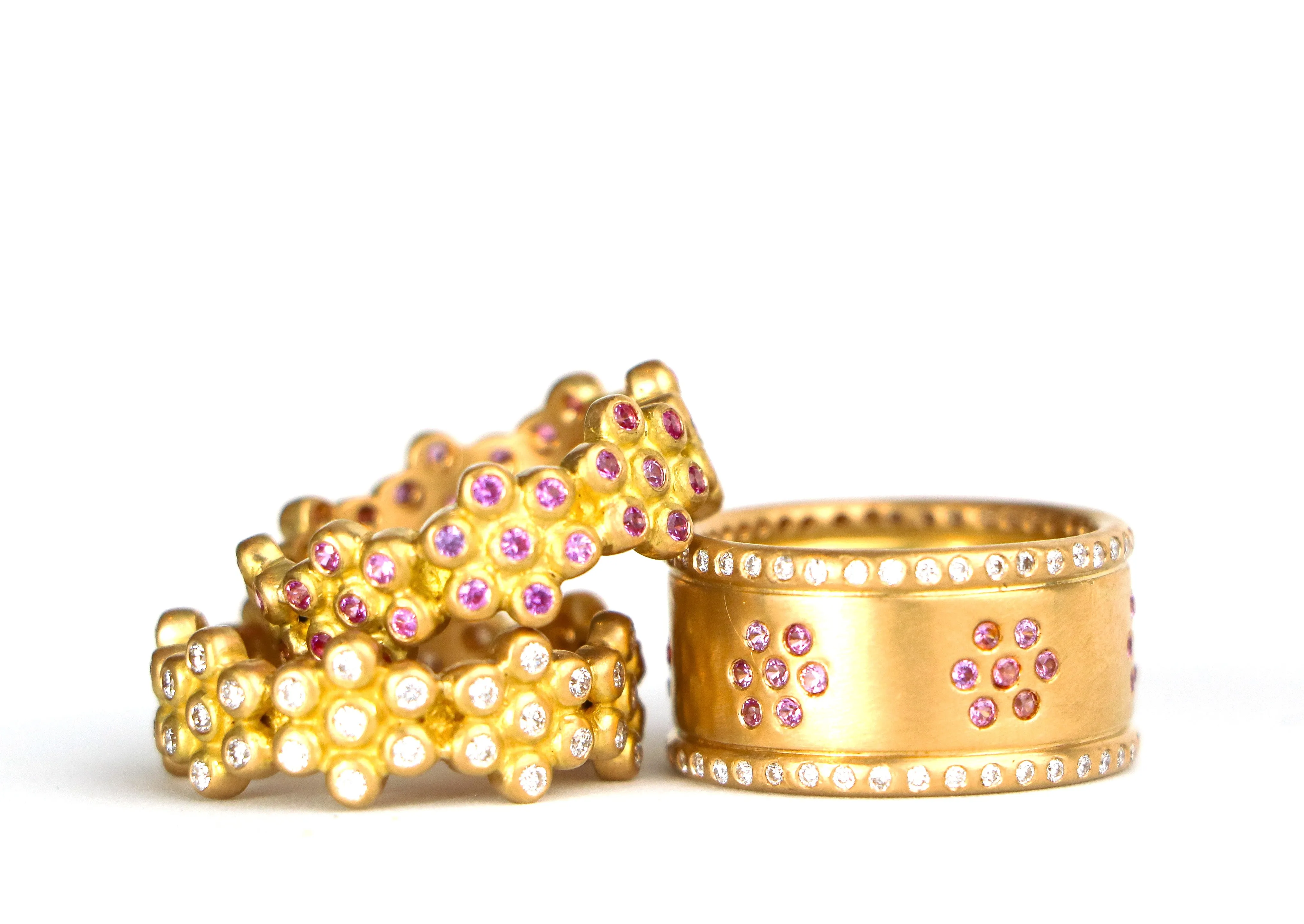 Snowdrop Pink Sapphire Band in 20K Peach Gold