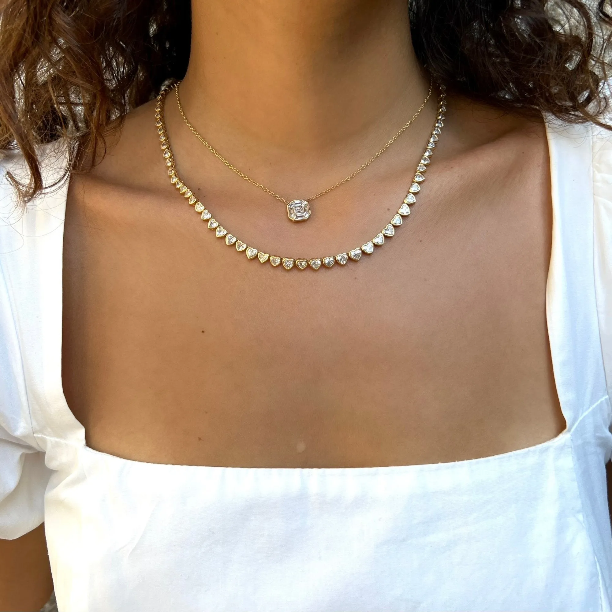 Solaire Heart Diamond Tennis Necklace