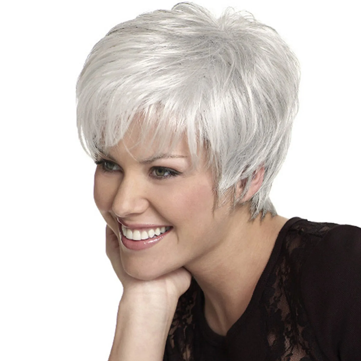 Stacey | Grey Short Pixie Cut Straight Synthetic Hair Wig With Bangs