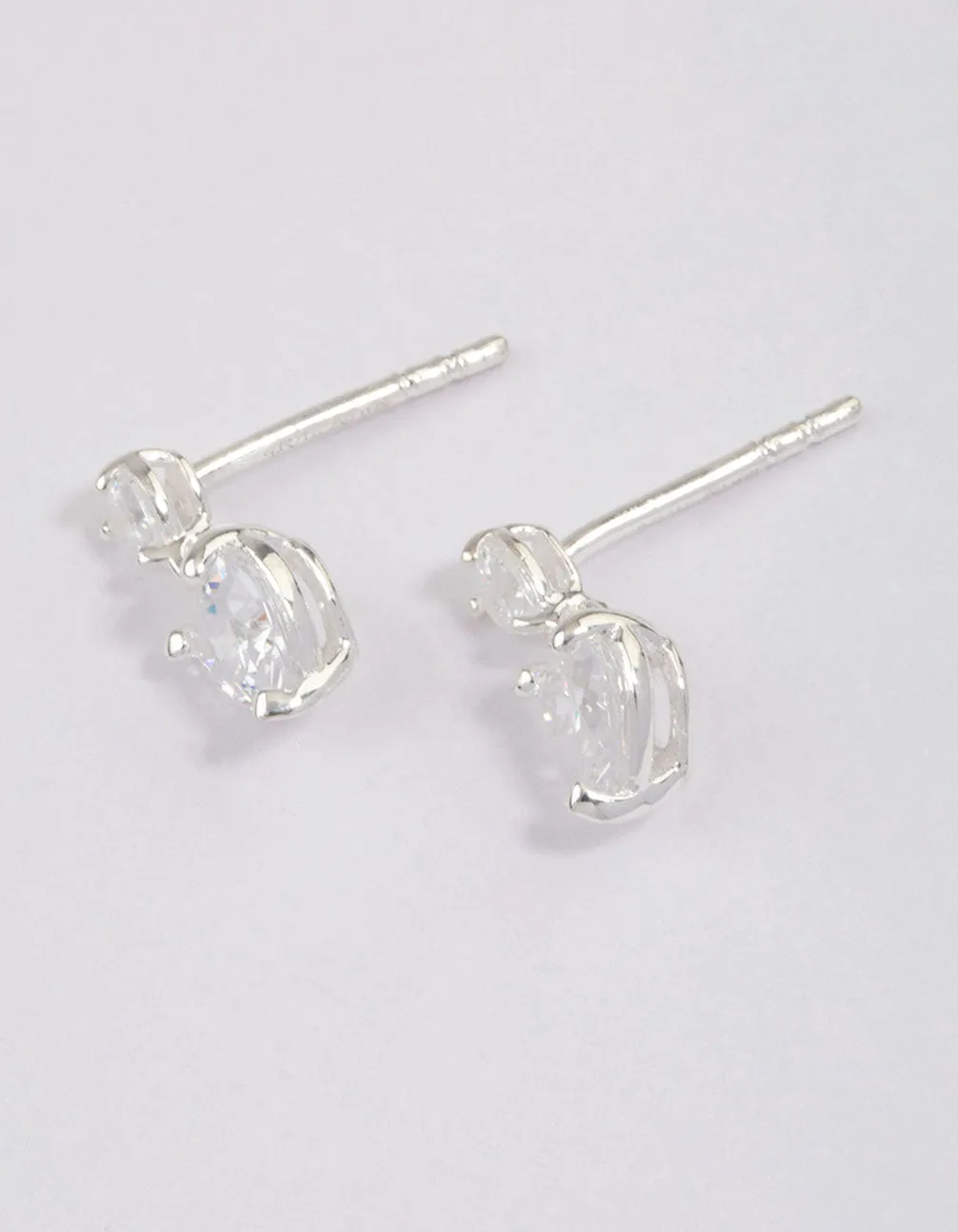 Sterling Silver Cubic Zirconia Heart Stud & Drop Earrings