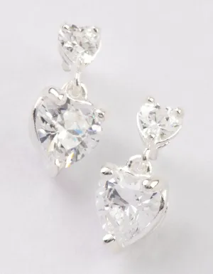 Sterling Silver Cubic Zirconia Heart Stud & Drop Earrings