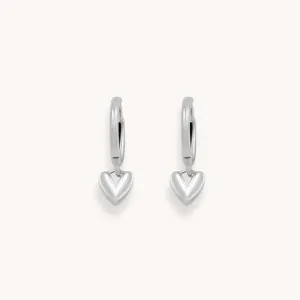 Sterling Silver Dainty Heart Huggie Hoops, Silver
