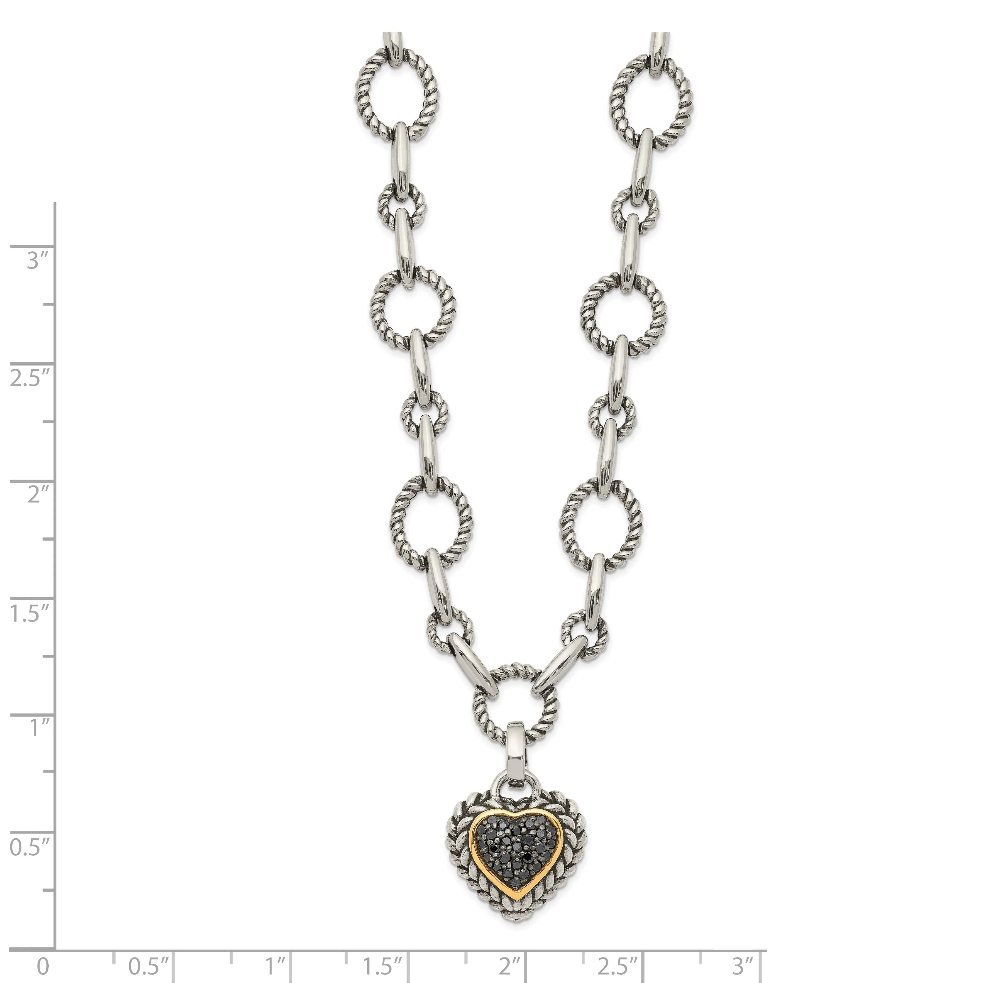 Sterling Silver Gold Black Heart Drop Necklace