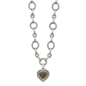 Sterling Silver Gold Black Heart Drop Necklace