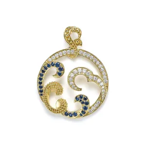 Studio 18K Caviar Gold Blue Sapphire Wave Pendant