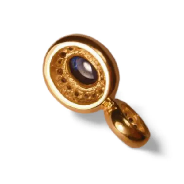 Stunning 14K Yellow Gold Cabochon Sapphire Diamond Pendant Necklace