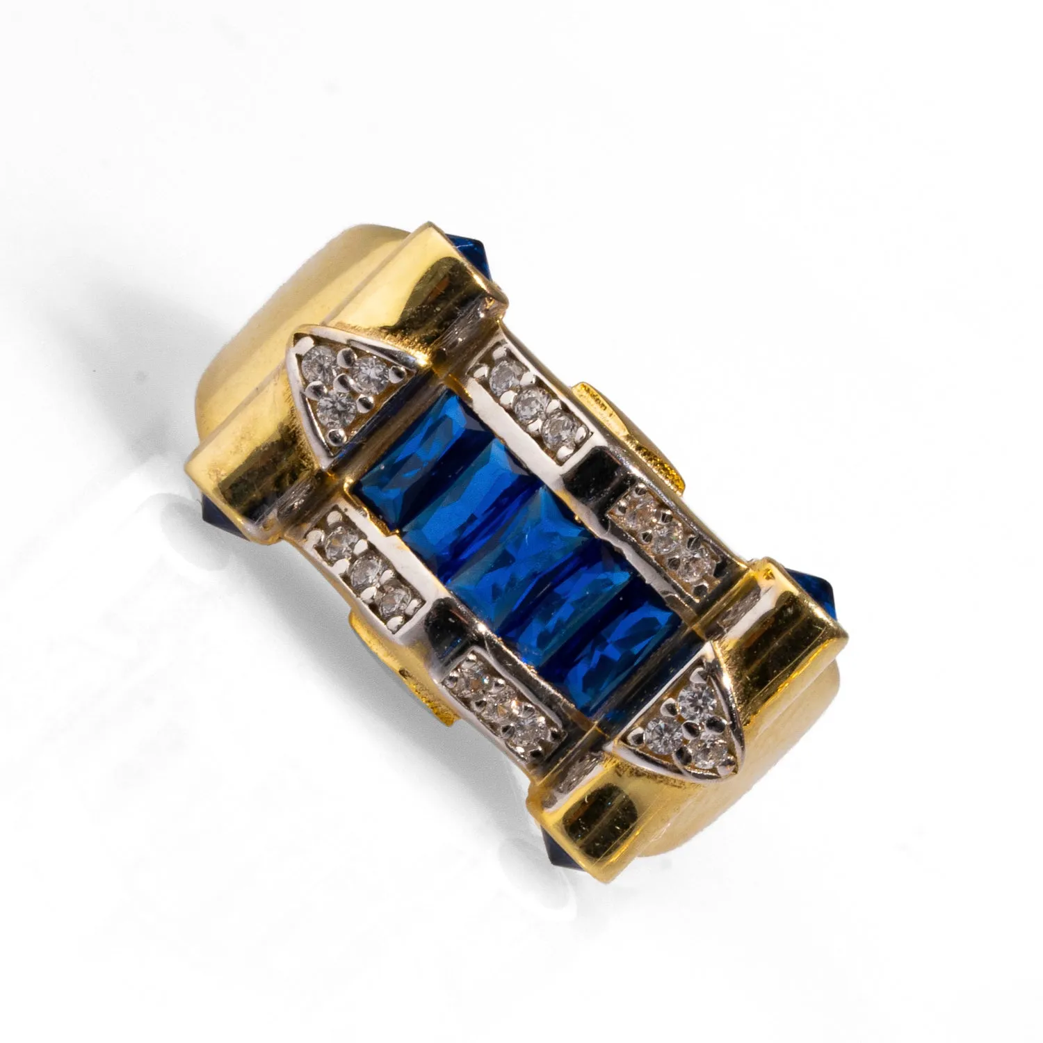 Stylish Sapphire & Diamond Gold Statement Adjustable Ring