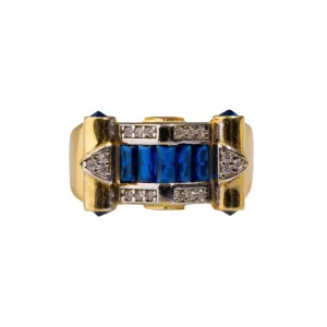 Stylish Sapphire & Diamond Gold Statement Adjustable Ring