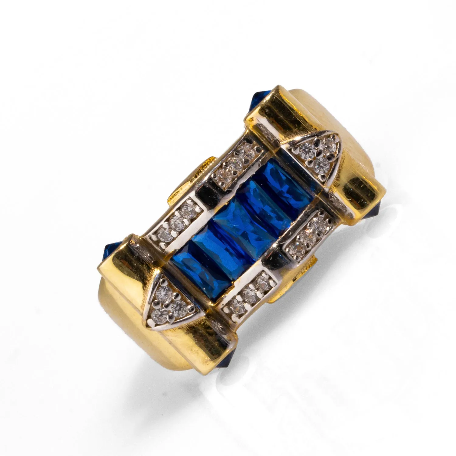 Stylish Sapphire & Diamond Gold Statement Adjustable Ring